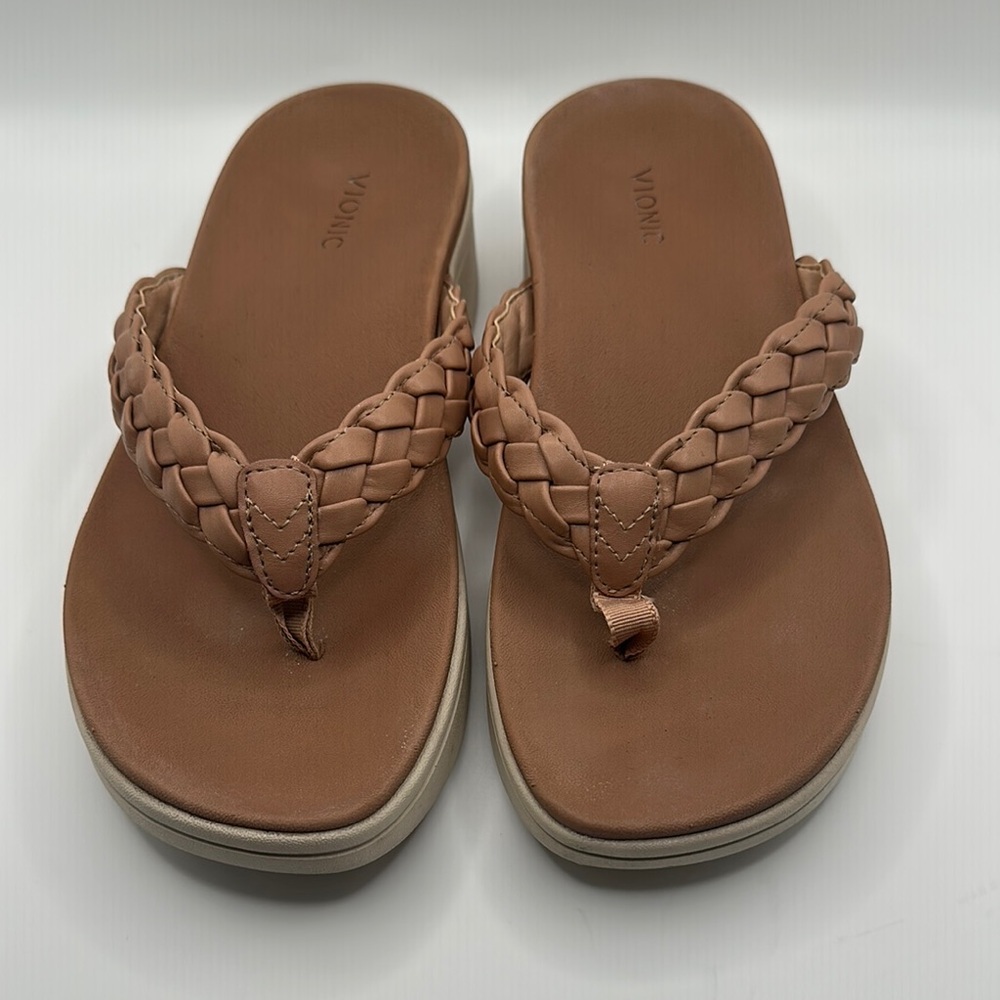 Vionic Sz 8 1/2  Kenji Tan Braided Platfirm Sandals Comfort Style - Picture 5 of 9